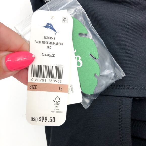 TOMMY BAHAMA Palm Modern Bandeau One Piece Swimsuit Size 12 Black Cut Out NWT - Picture 9 of 11